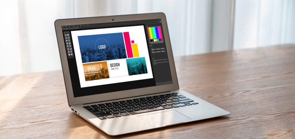 Laptop screen showing editable design template software